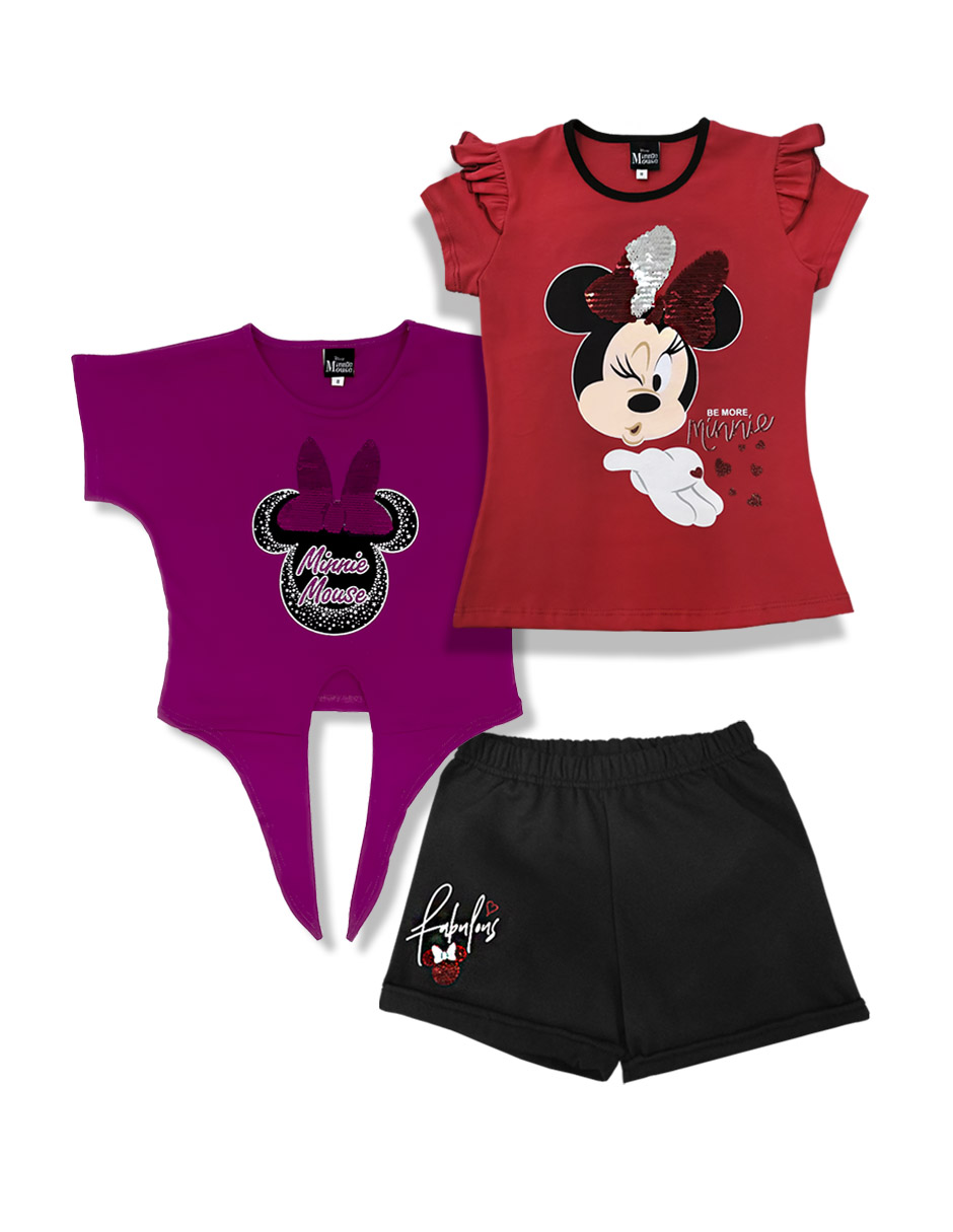 Conjunto Disney 2 Playeras + Short  Minnie Mouse Multicolor para Niña