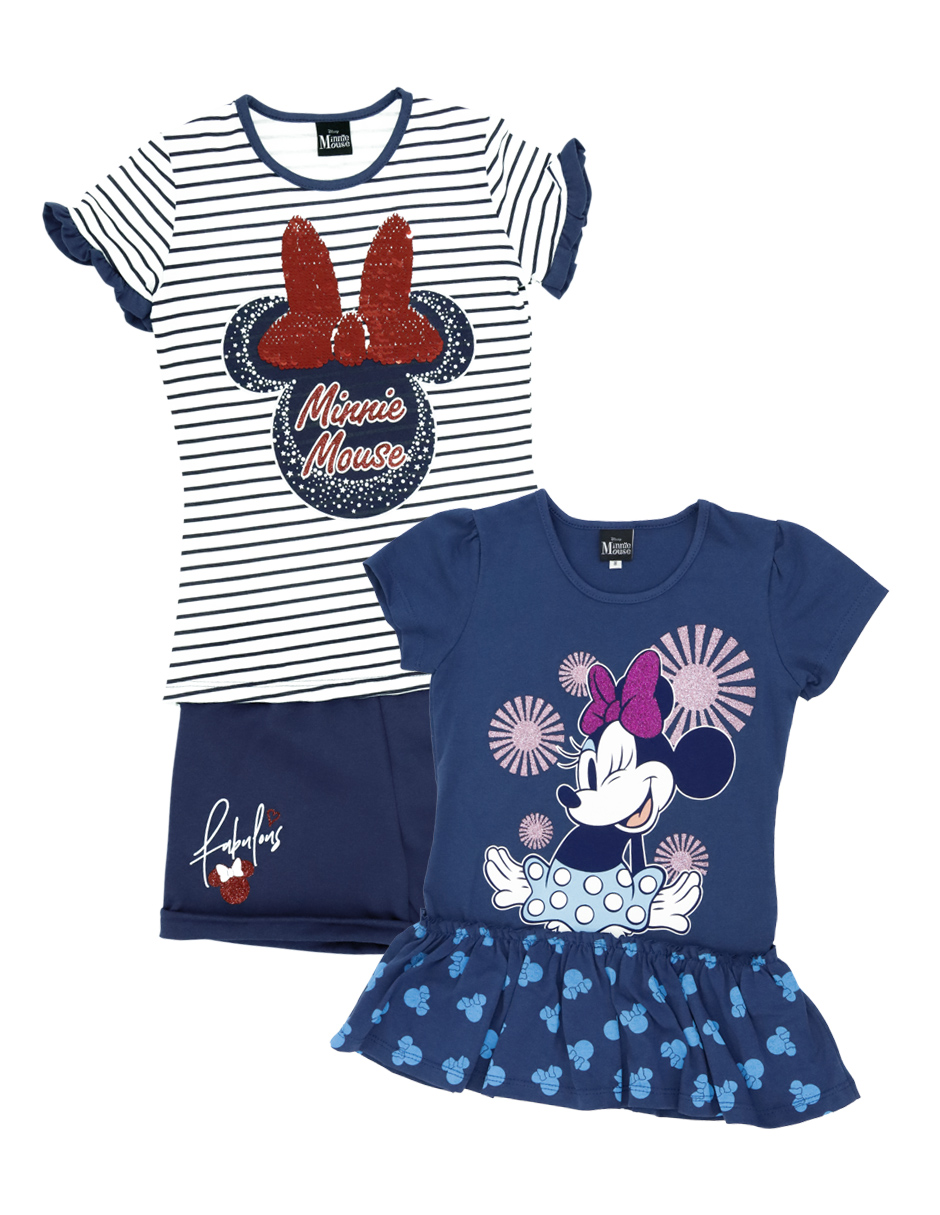 Foto 2 pulgar | Conjunto Disney 2 Playeras + Short  Minnie Mouse color Azul para Niña