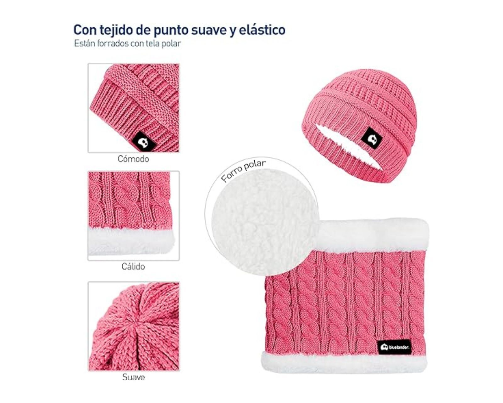 Foto 3 pulgar | Gorro + Bufanda + Guantes de Invierno Bluelander Rosa para Niña 3 Piezas