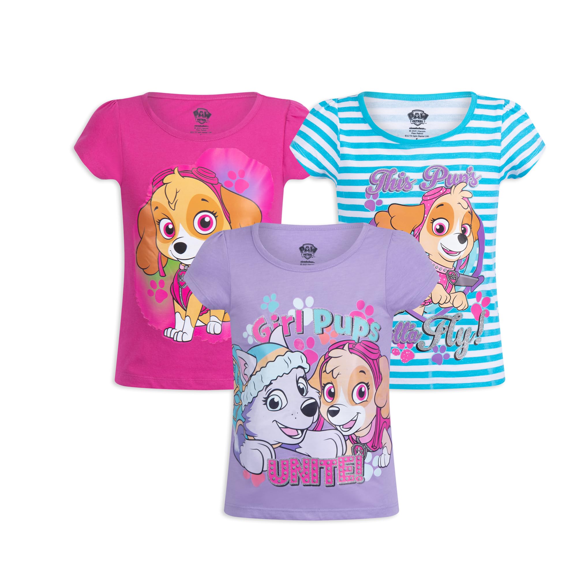 Foto 2 pulgar | Camisetas Paw Patrol Nickelodeon Skye Y Everest, Paquete De 3 Para Niñas - Venta Internacional.