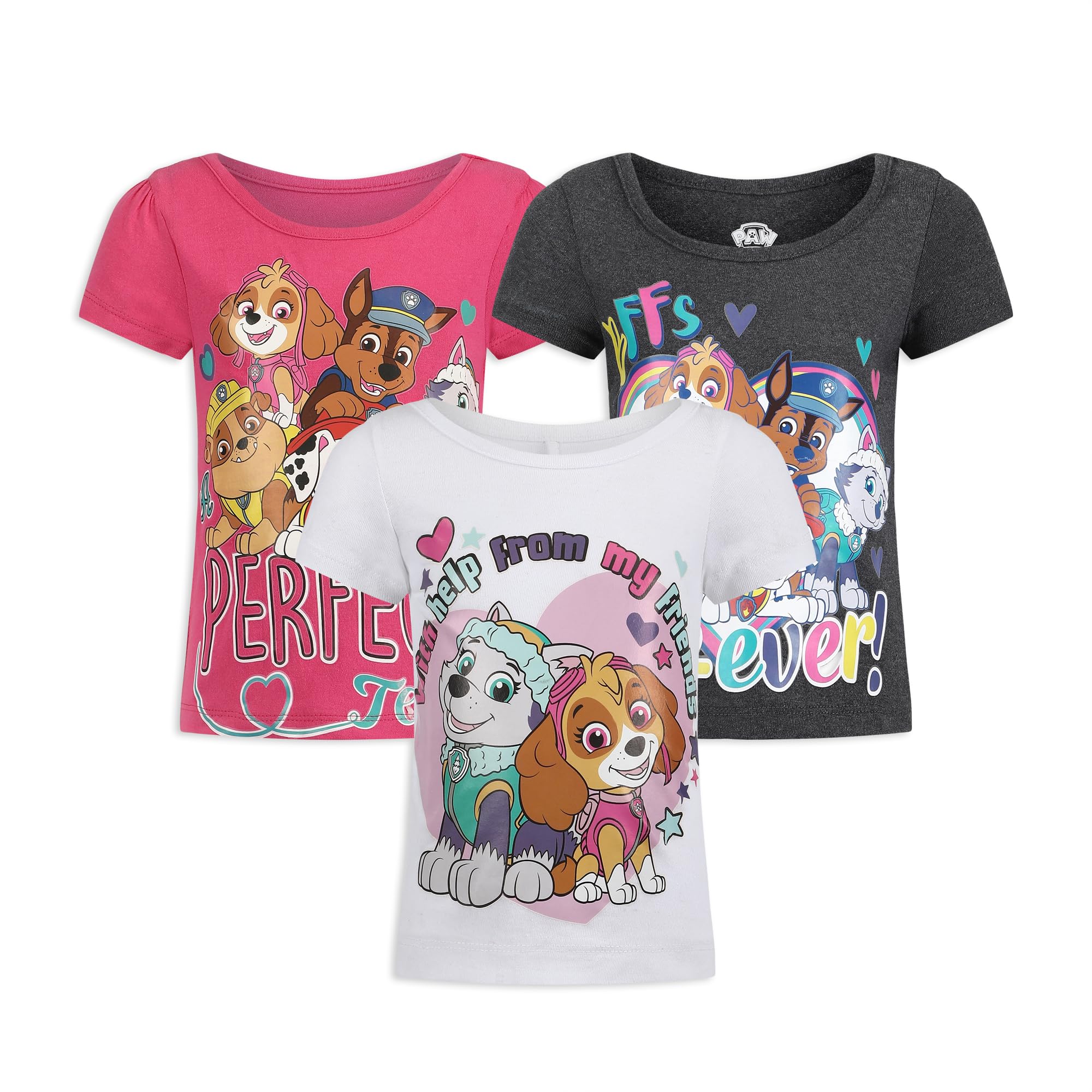 Foto 1 | Pack De 3 Camisetas Para Niñas De Paw Patrol Nickelodeon, Color Rosa - Venta Internacional.