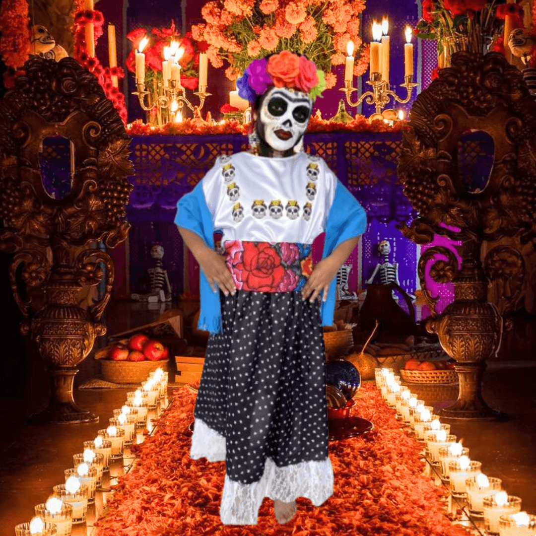 Foto 3 pulgar | Disfraz Tudi Vestido Esqueleto De Catrina Mexicana Negro Para Niña