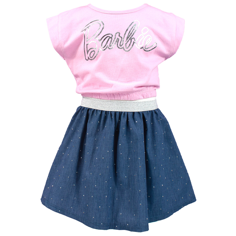 Foto 8 pulgar | Conjunto De Blusa Estampada Y Falda En Color Azul Con Aplicaciones De Barbie Para Niña