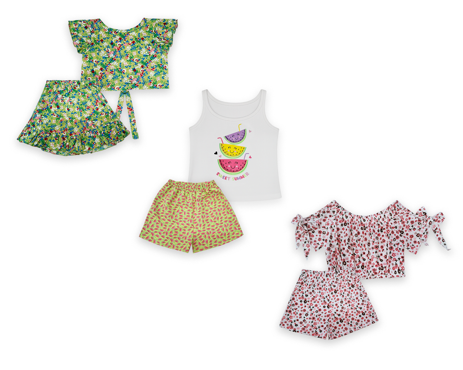 Foto 2 pulgar | Pack De 3 Conjuntos Ropa Para Niña Verano Ocean Point  Outfit Infantil Fresco Y Colorido