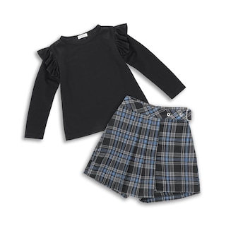 Foto 1 | Conjunto Coqueta Para Niña En Poliéster Negro Con Falda De Cuadros