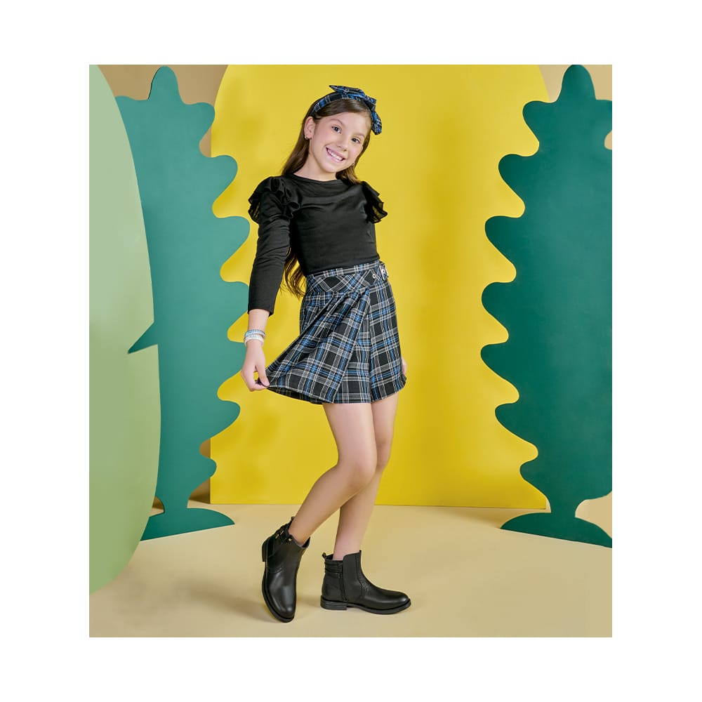 Foto 5 pulgar | Conjunto Coqueta Para Niña En Poliéster Negro Con Falda De Cuadros