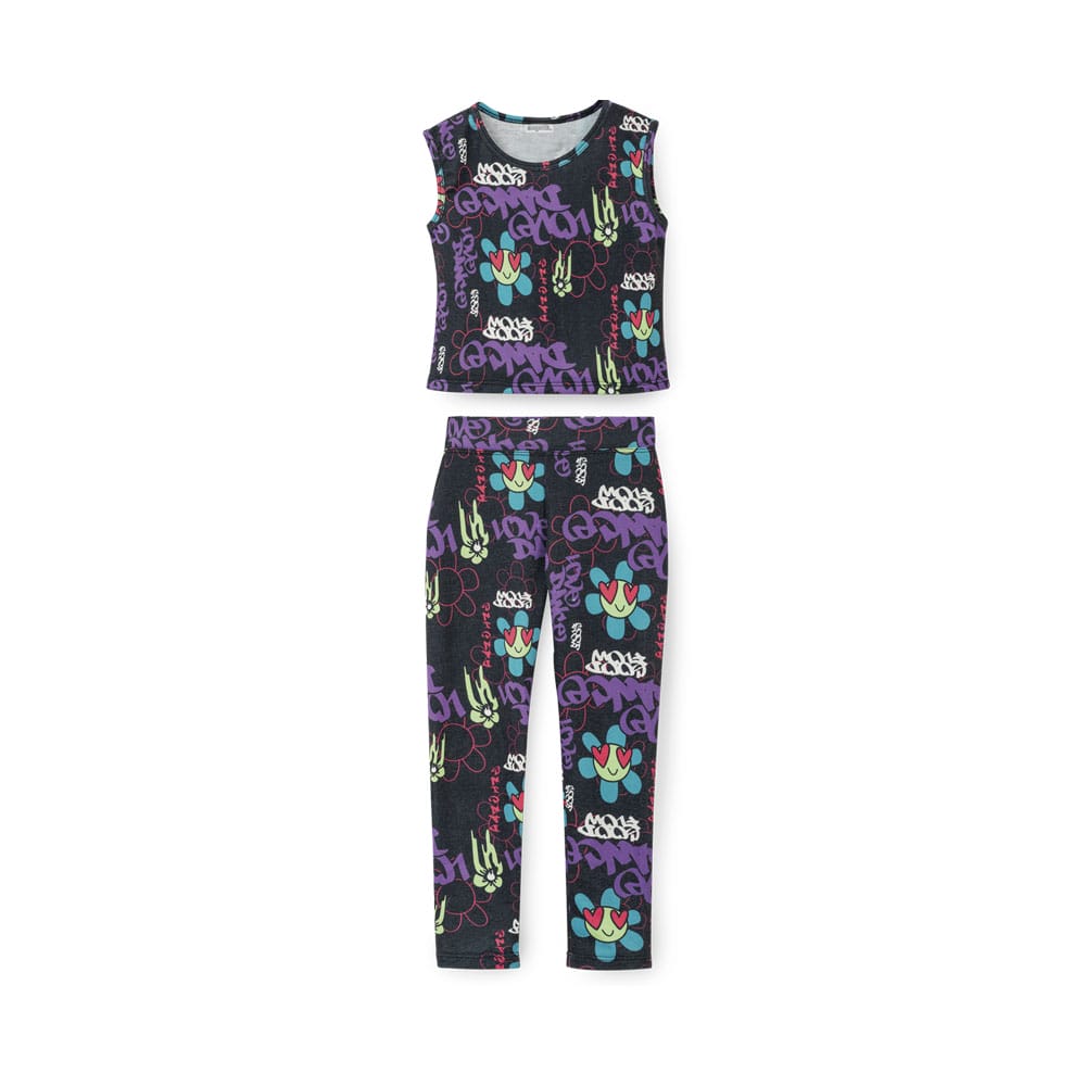 Foto 2 pulgar | Conjunto Coqueta Para Niña De Algodón Multi Con Estampado Urbano