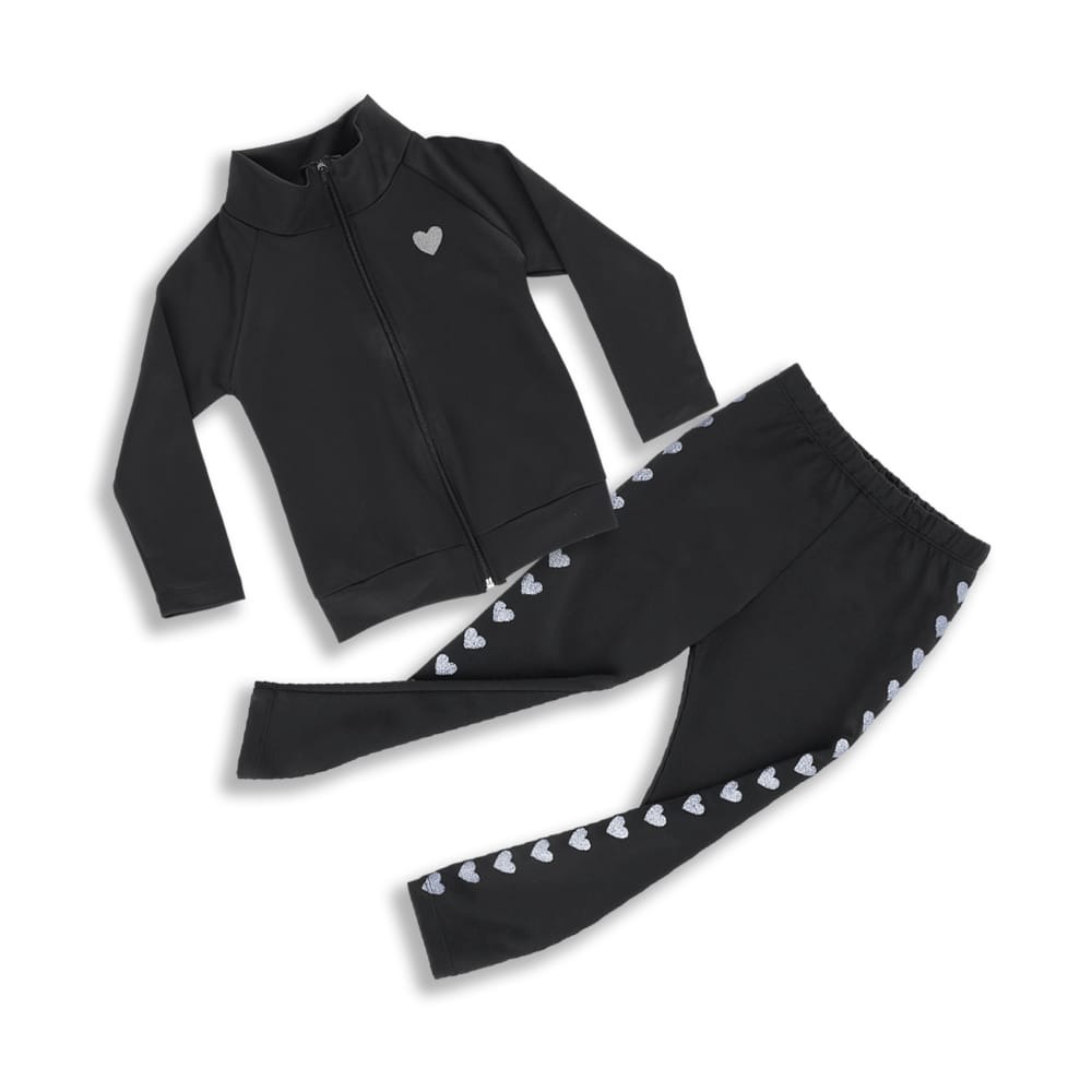 Foto 1 | Conjunto Coqueta Para Niña En Algodón Negro Con Detalles De Corazones
