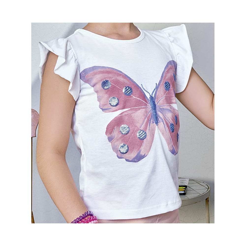 Foto 3 pulgar | Conjunto Coqueta Para Niña De Algodón En Blanco Con Estampado De Mariposa
