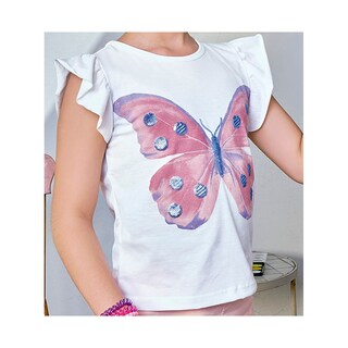 Foto 2 | Conjunto Coqueta Para Niña De Algodón En Blanco Con Estampado De Mariposa