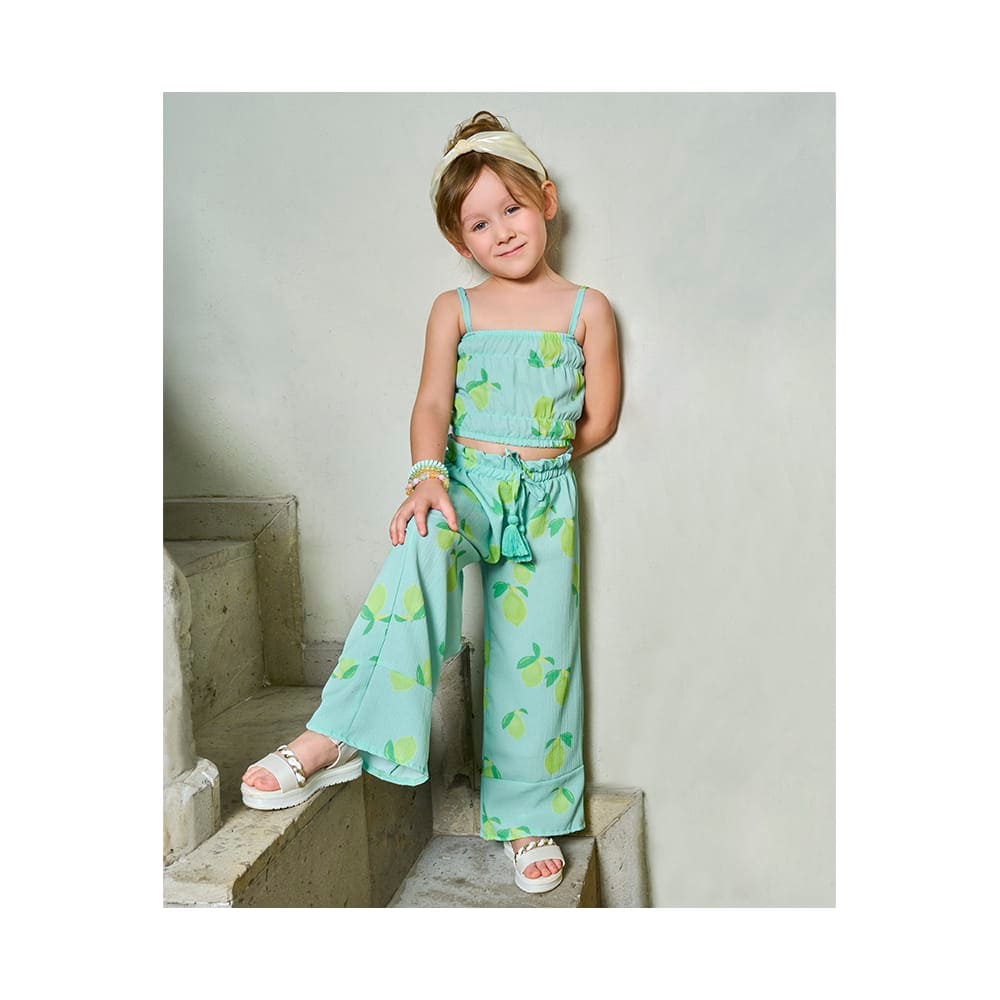 Conjunto Coqueta Para Niña De Poliéster En Verde Con Estampado De Limones $580