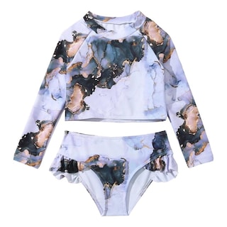 Foto 2 | Traje de Baño Kiss Internacional para Niña de 2 PZAS Bañador Tipo Mármol color Blanco