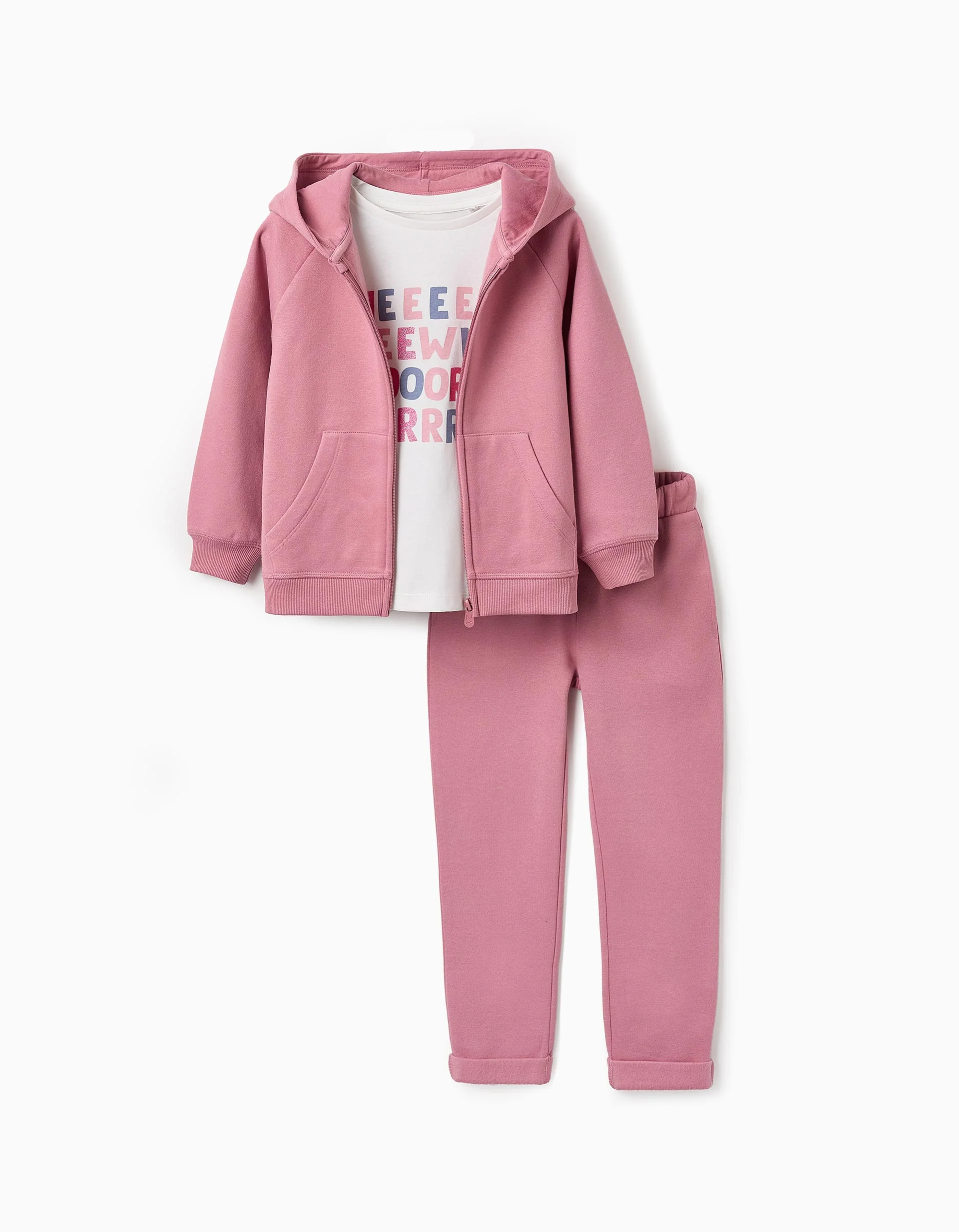 Chaqueta + Camiseta + Pantalón Perchado Para Niña New York Rosa/blanco Zippy