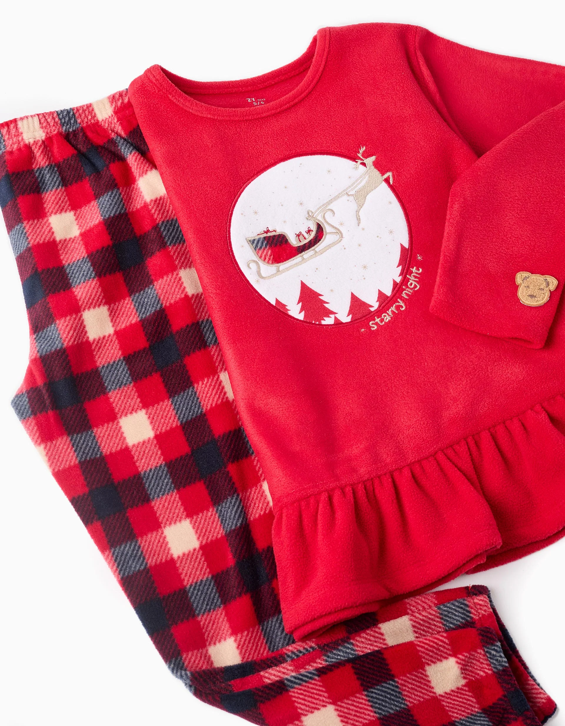 Foto 4 pulgar | Pijama Polar Para Niña Con Cuadros Trineo Rojo Zippy