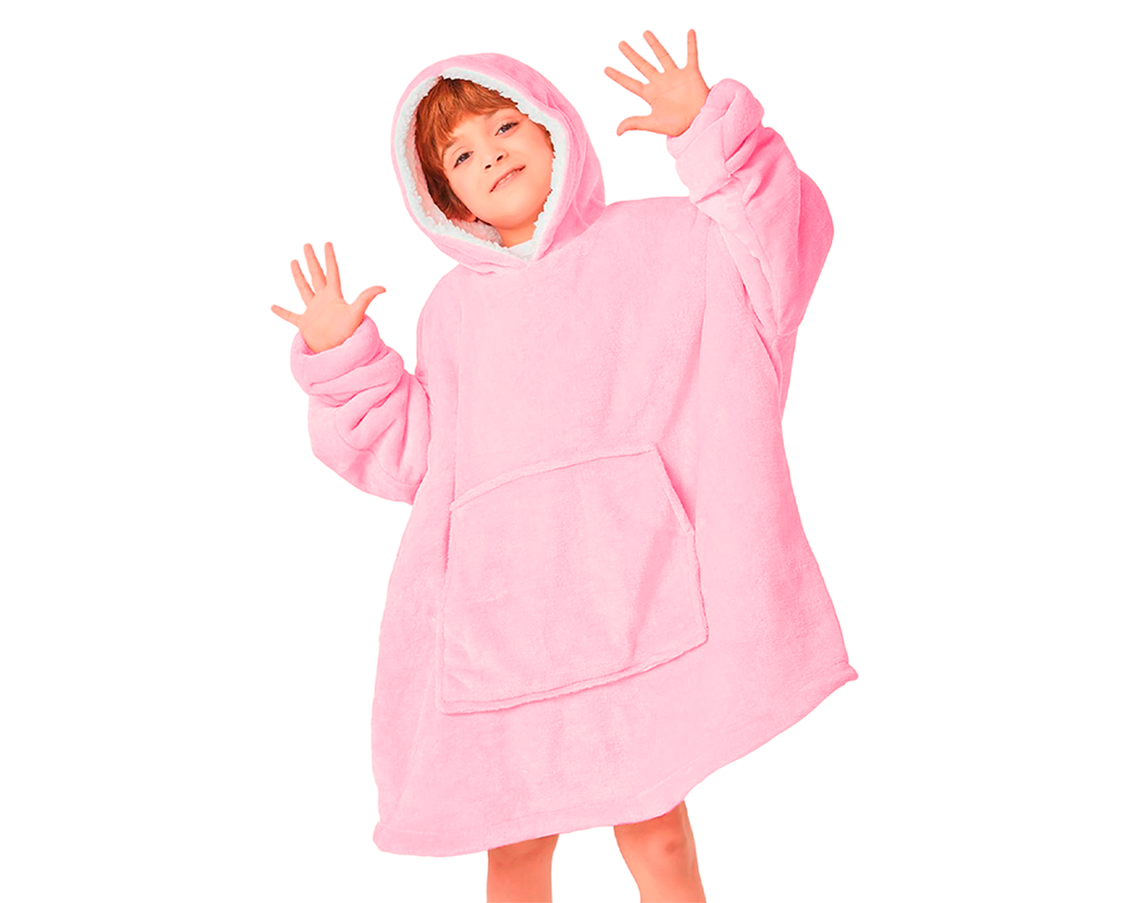 Sudadera Cobija Infantil Unitalla, Térmica Con Capucha Con Borrega Y Mangas Y Bolsillo Rosa Bluelander