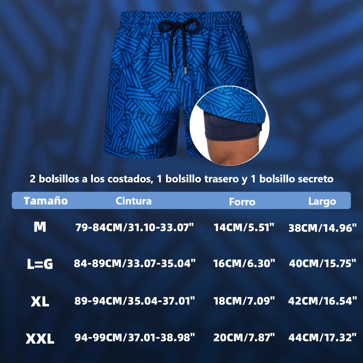 Foto 4 pulgar | Short Traje De Baño Para Hombre Playa Talla: G Mod. A15 Eo Safe Imports Esi-19084 Azul