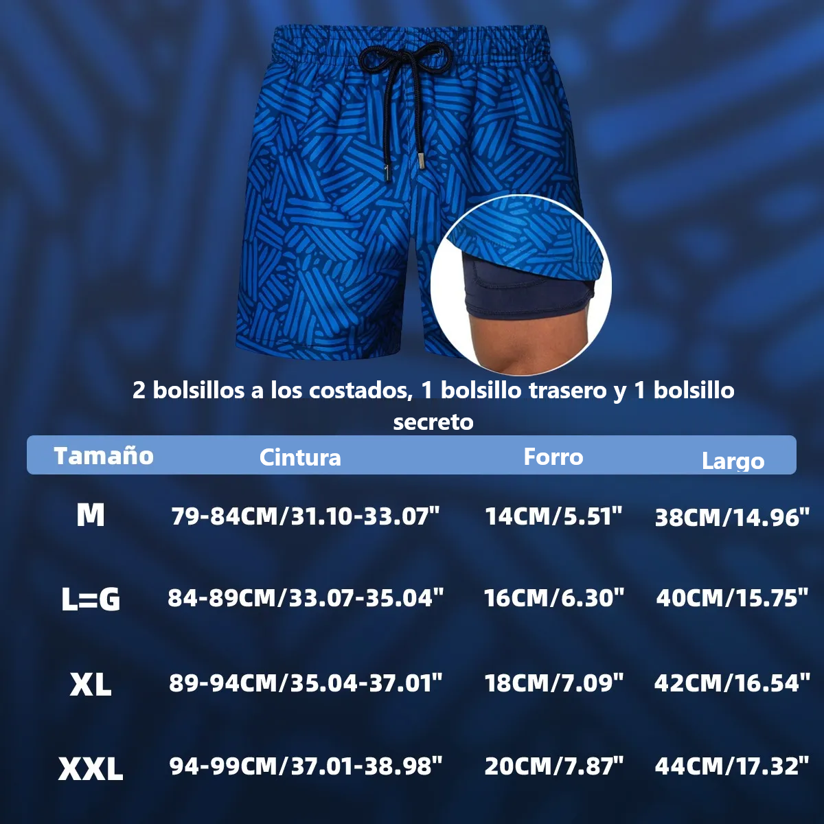 Foto 2 | Traje De Baño Para Hombre, Playa, Balneario Short Talla: 2xl Mod. A29 Eo Safe Imports Esi-19078 Azul