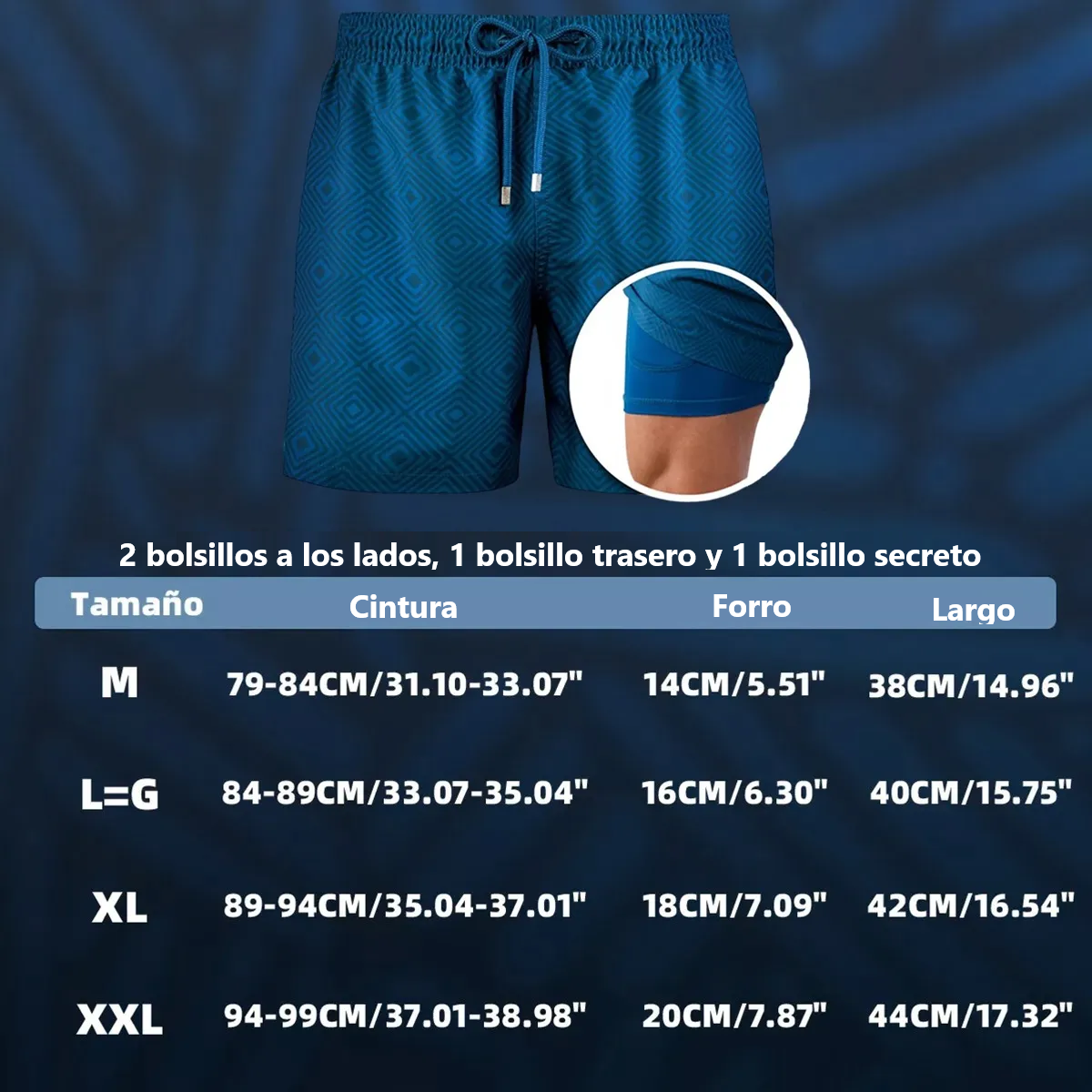 Foto 2 | Traje De Baño, Short Para Hombre Playa Talla: 2xl Mod. A1 Eo Safe Imports Esi-19082 Azul