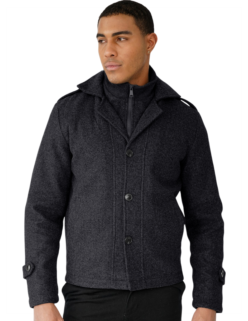 Foto 1 | Abrigo Caballero Simulación Doble Cuello Invierno Gris Oxford Roosevelt