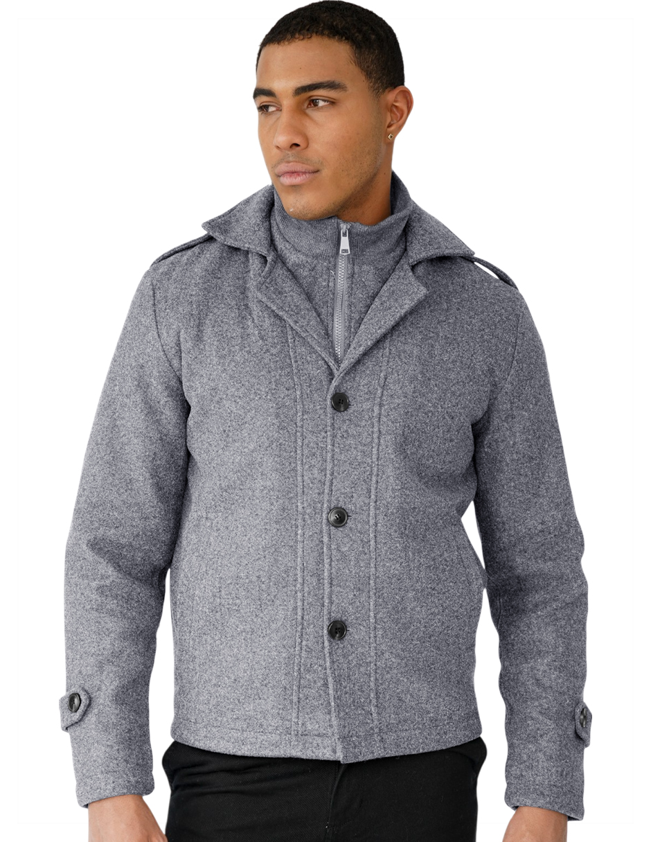 Foto 1 | Abrigo Caballero Simulación Doble Cuello Invierno Gris Jaspe Roosevelt
