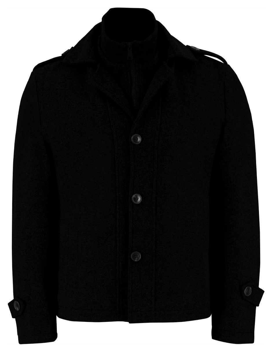 Foto 5 pulgar | Abrigo Caballero Simulación Doble Cuello Invierno Negro Roosevelt
