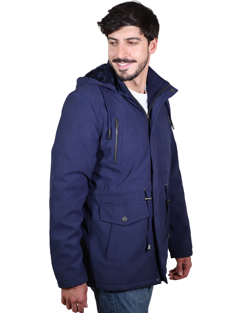 Foto 3 pulgar | Chamarra Hombre Cazadora Tipo Gabardina Gorro Azul Marino Roosevelt A177