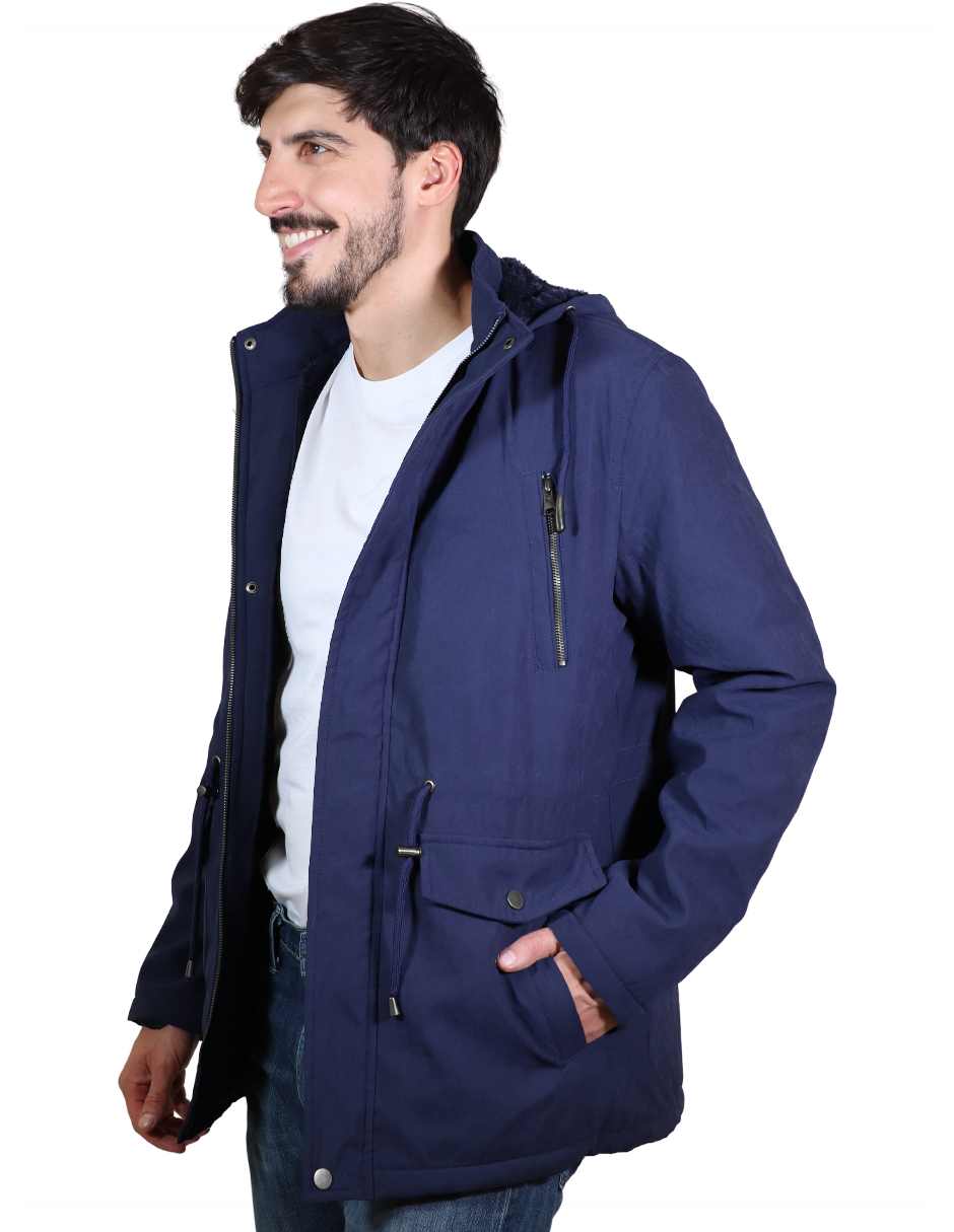 Foto 4 pulgar | Chamarra Hombre Cazadora Tipo Gabardina Gorro Azul Marino Roosevelt A177