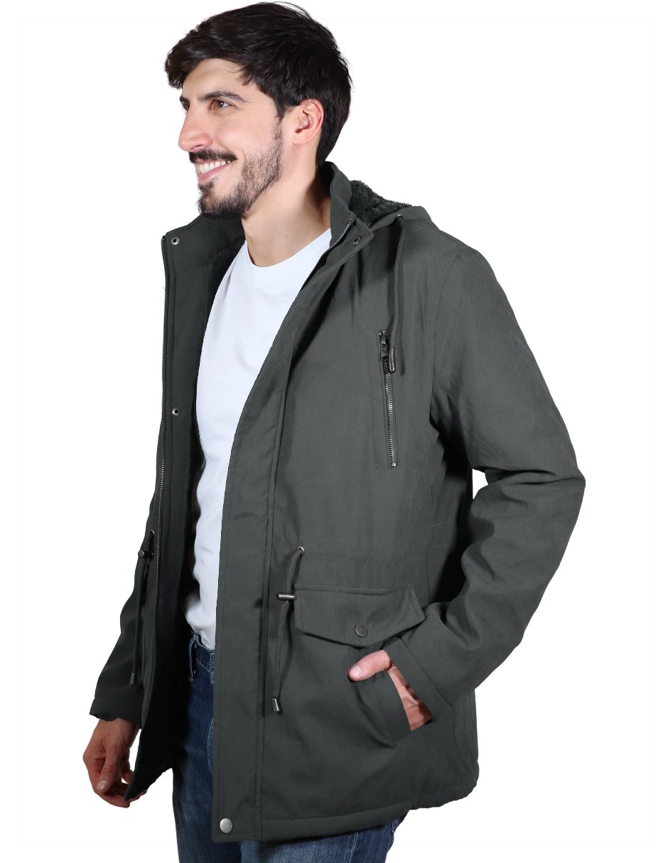 Foto 4 pulgar | Chamarra Hombre Cazadora Tipo Gabardina Gorro Verde Obscuro Roosevelt A177