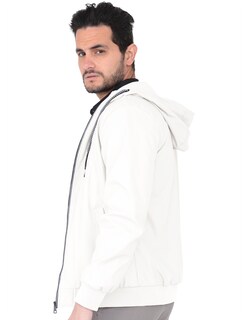 Foto 3 | Chamarra Hombre Casual Premium Lisa Con Gorro Blanco Roosevelt C374