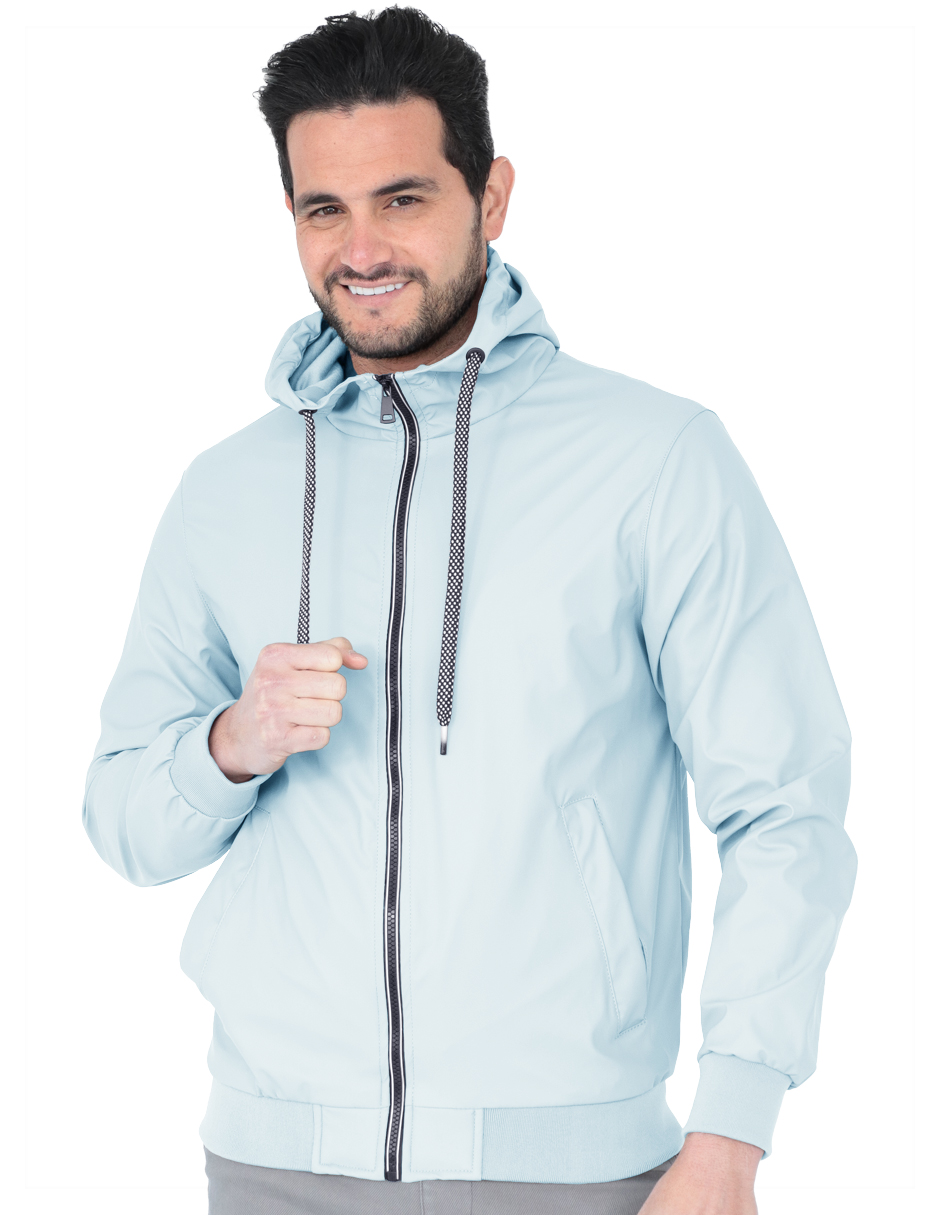 Foto 2 pulgar | Chamarra Hombre Casual Premium Lisa Con Gorro Azul Cielo Roosevelt C374