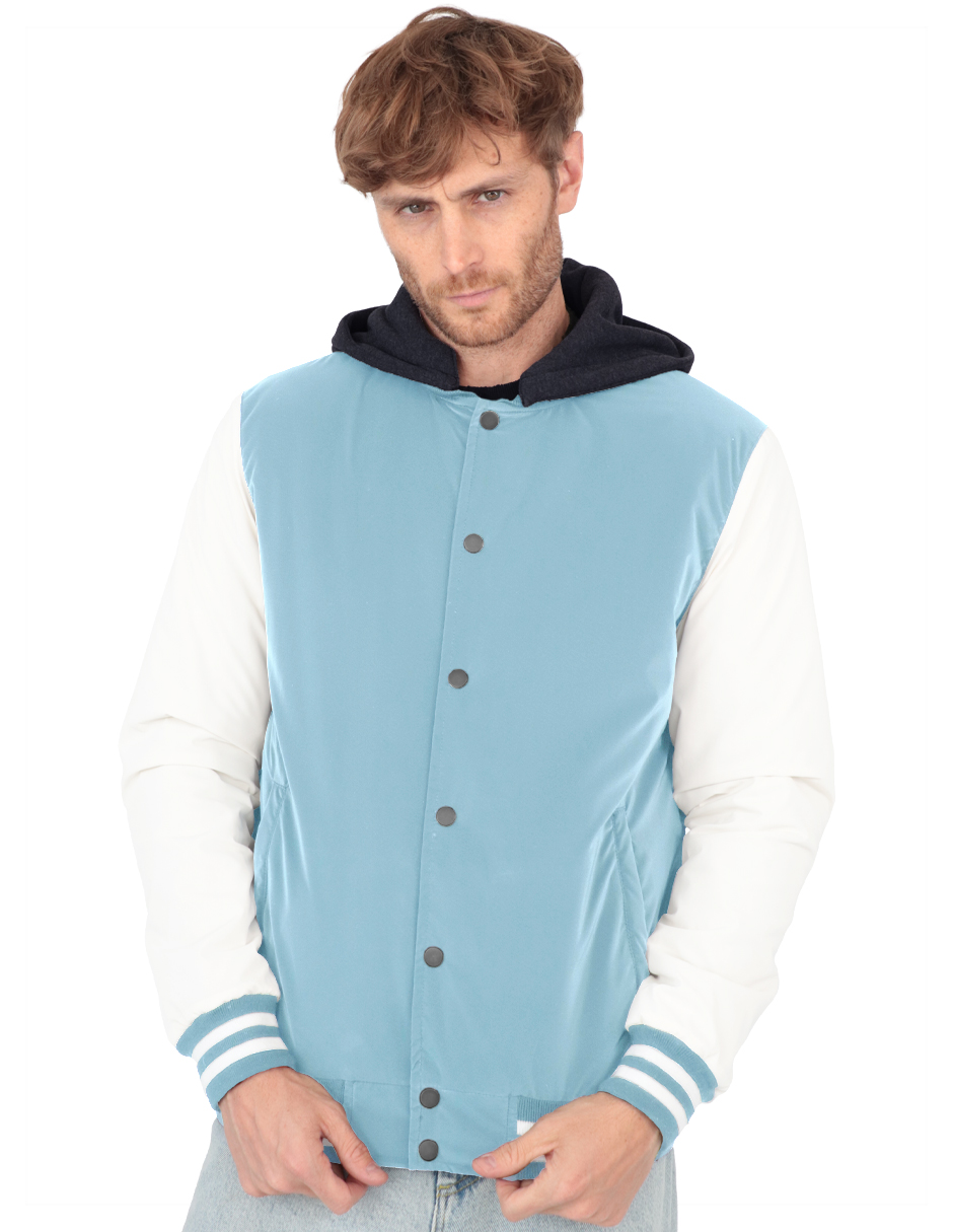 Foto 2 pulgar | Chamarra Casual Deportiva Capucha Caballero Azul Celeste Roosevelt A236