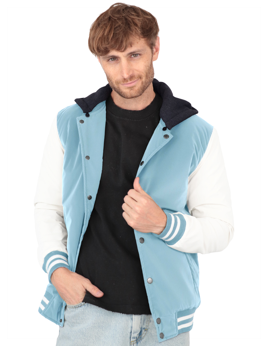 Foto 3 pulgar | Chamarra Casual Deportiva Capucha Caballero Azul Celeste Roosevelt A236