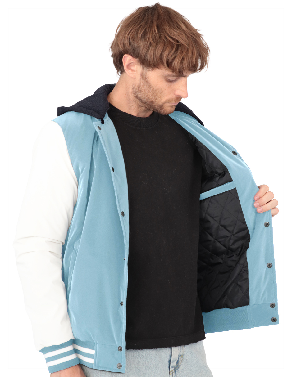 Foto 4 pulgar | Chamarra Casual Deportiva Capucha Caballero Azul Celeste Roosevelt A236