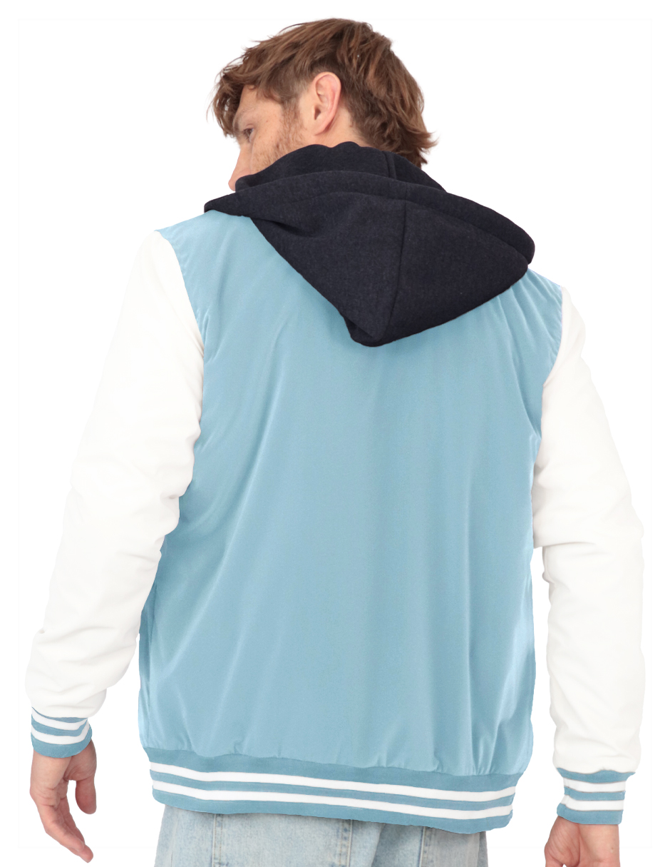 Foto 5 pulgar | Chamarra Casual Deportiva Capucha Caballero Azul Celeste Roosevelt A236
