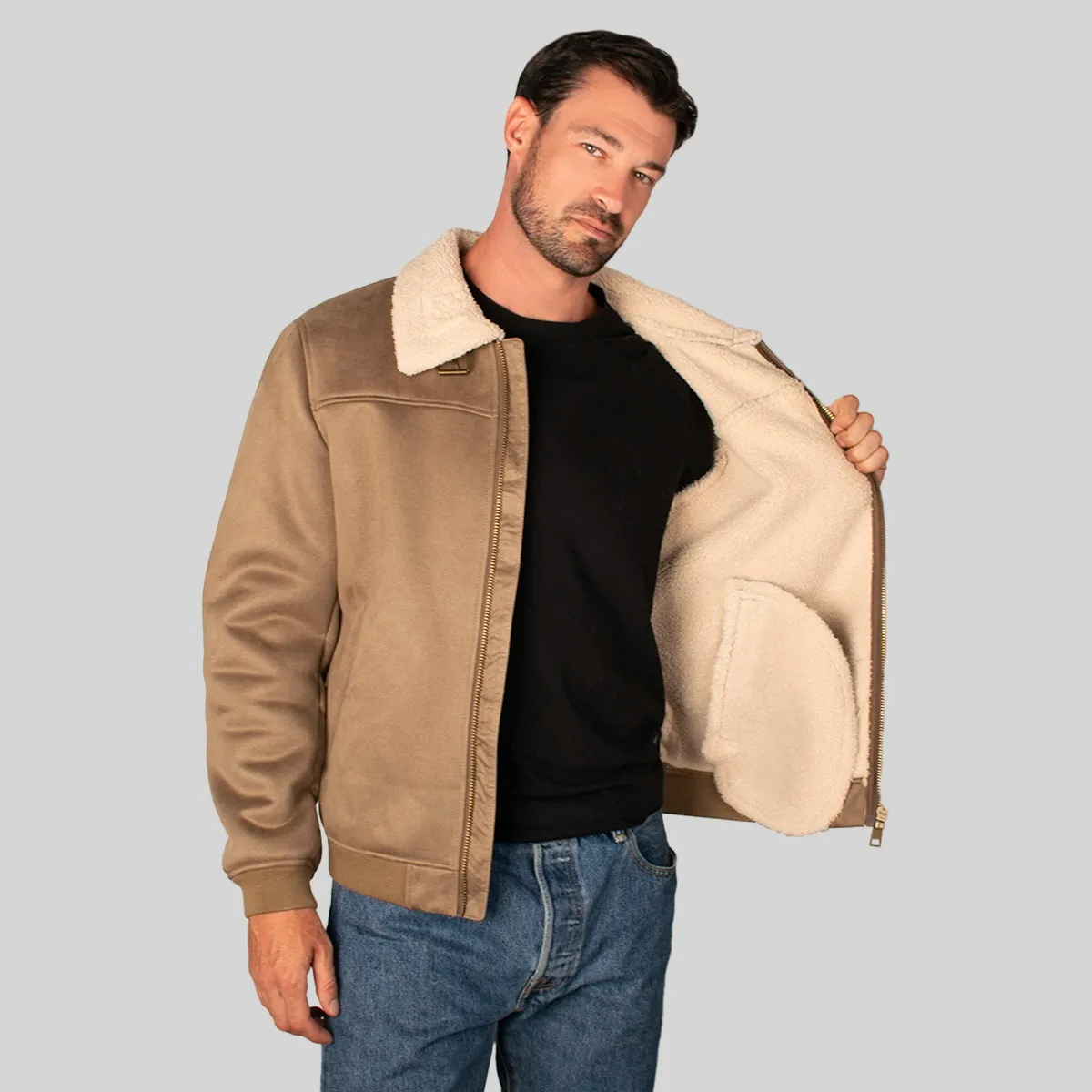 Foto 3 pulgar | Chamarra Biker Para Hombre Greenlander De Gamuza Con Forro Polar