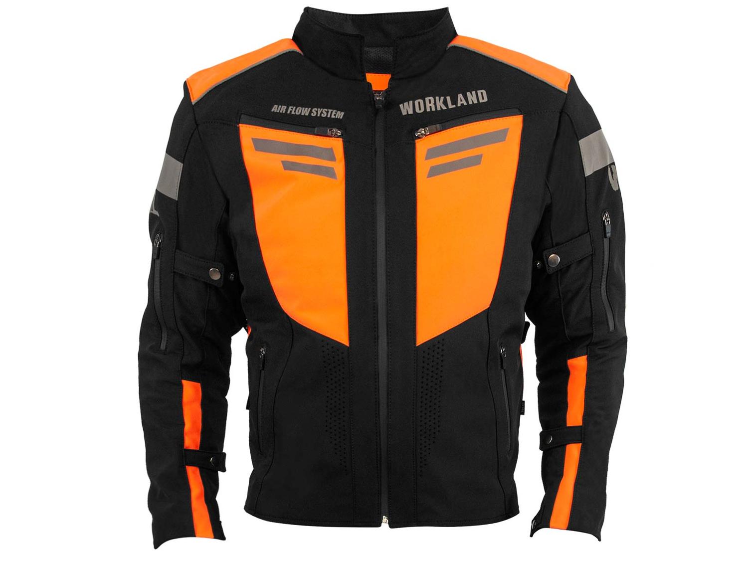 Chamarra Motociclista Impermeable para Hombre Protectores Wkl 1985 color Negro con Anaranjado