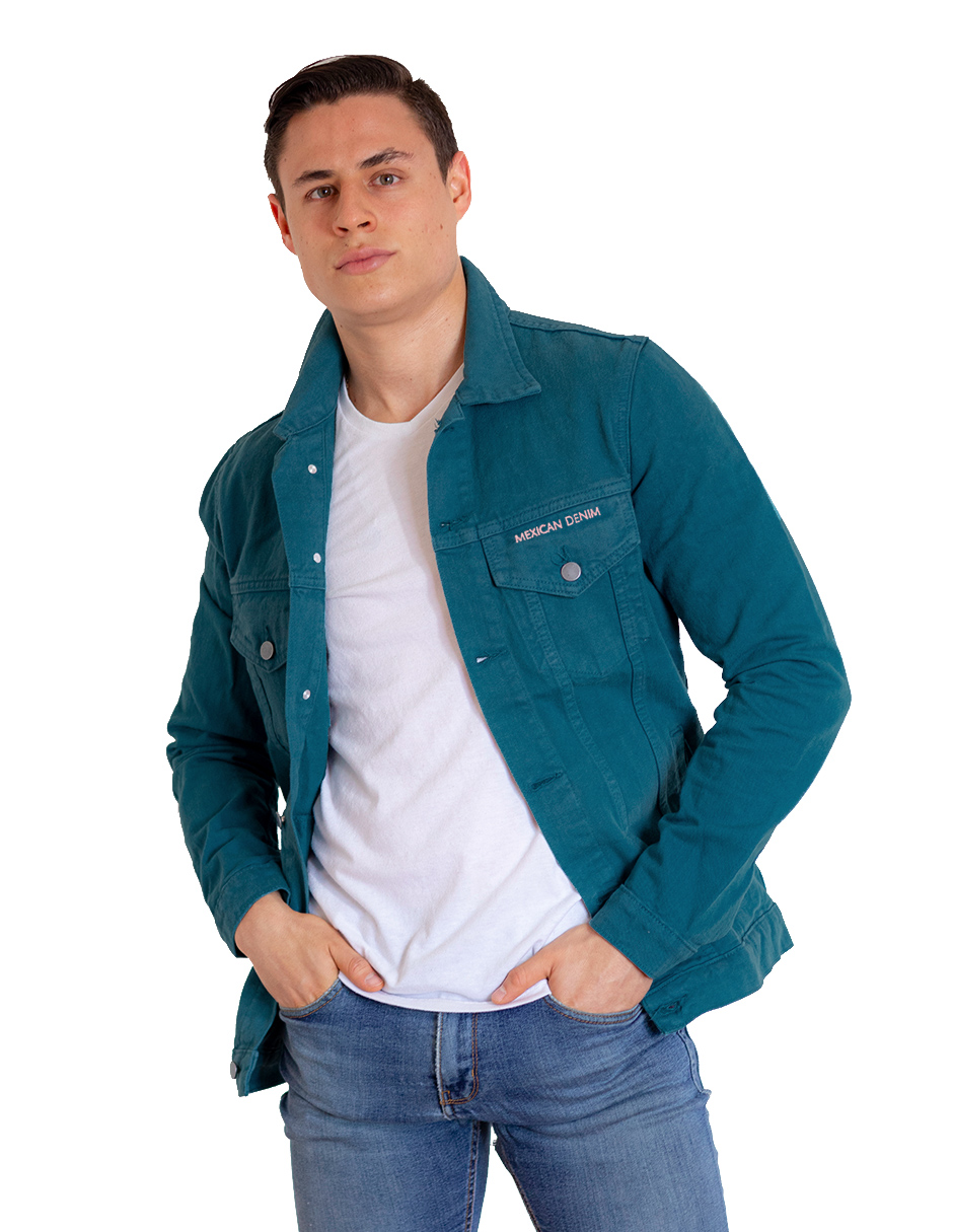 Chamarra Indicum Denim Aqua Slim Fit color Aqua para Hombre