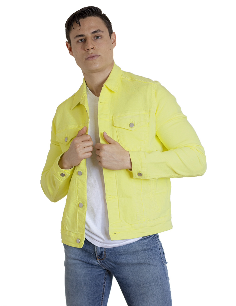 Foto 2 pulgar | Chamarra Indicum Denim High Slim Fit color Amarillo Fosforescente para Hombre