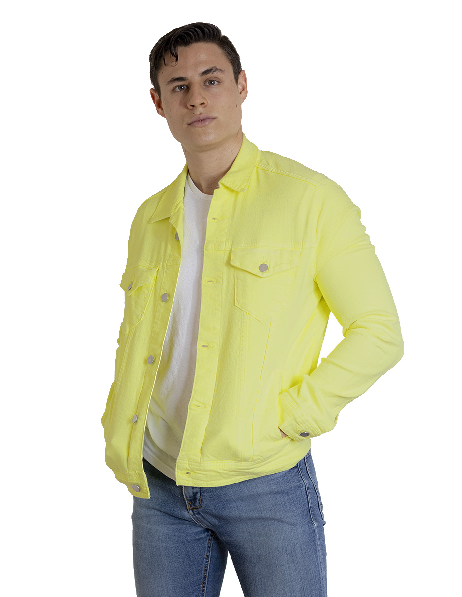 Foto 3 pulgar | Chamarra Indicum Denim High Slim Fit color Amarillo Fosforescente para Hombre