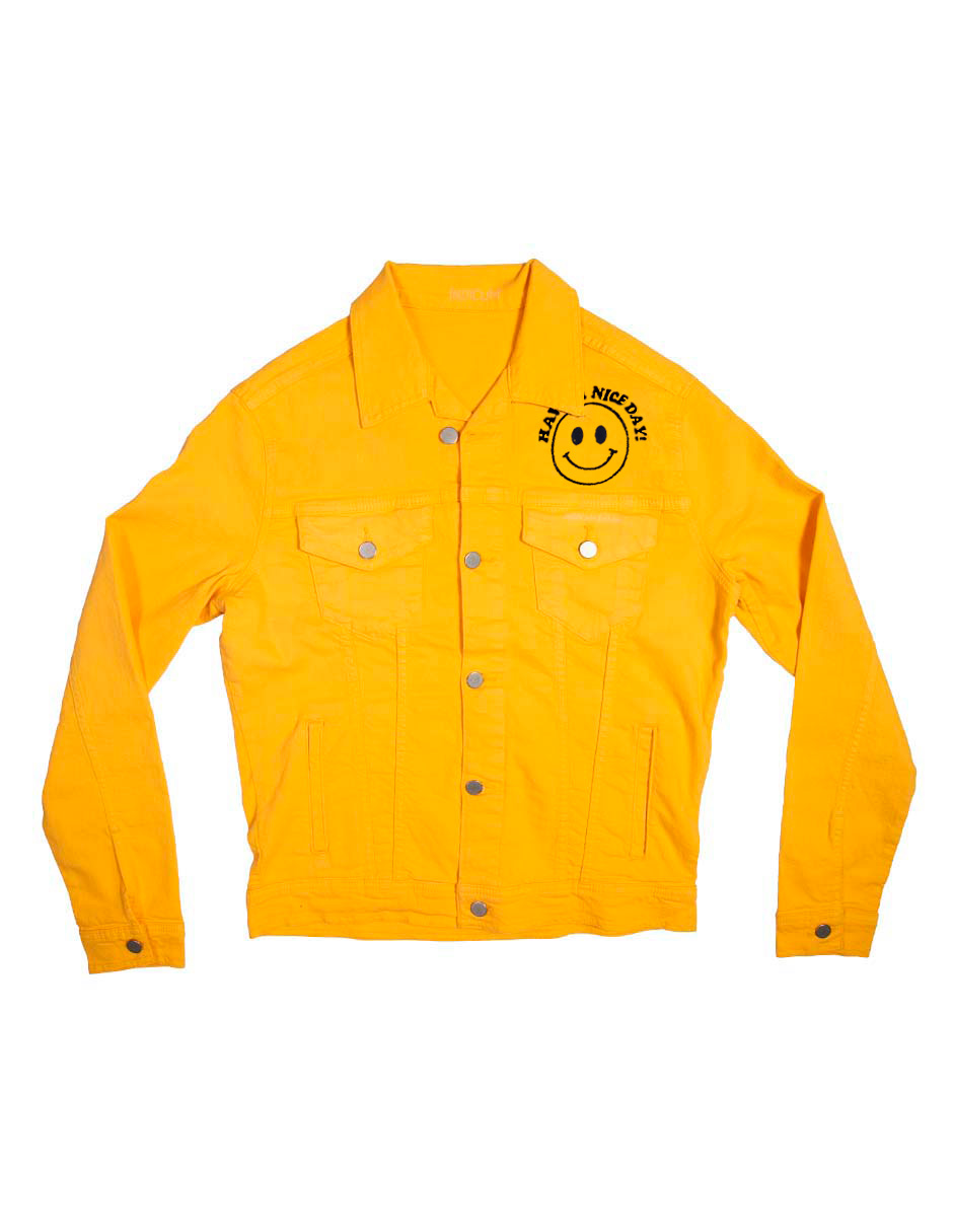 Foto 5 pulgar | Chamarra De Mezclilla Indicum Happy Face Slim Fit color Amarillo