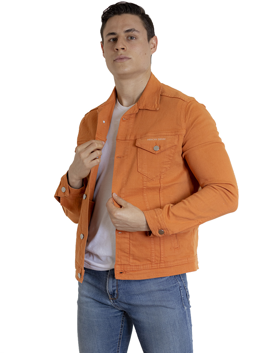 Foto 2 pulgar | Chamarra de Mezclilla Indicum Denim Storm color Naranja Slim Fit