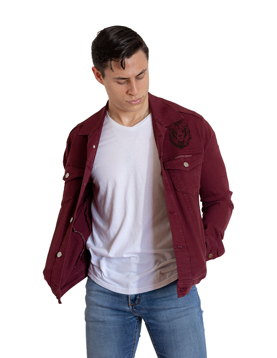 Chamarra de Mezclilla Indicum Denim Leon color Vino Slim Fit