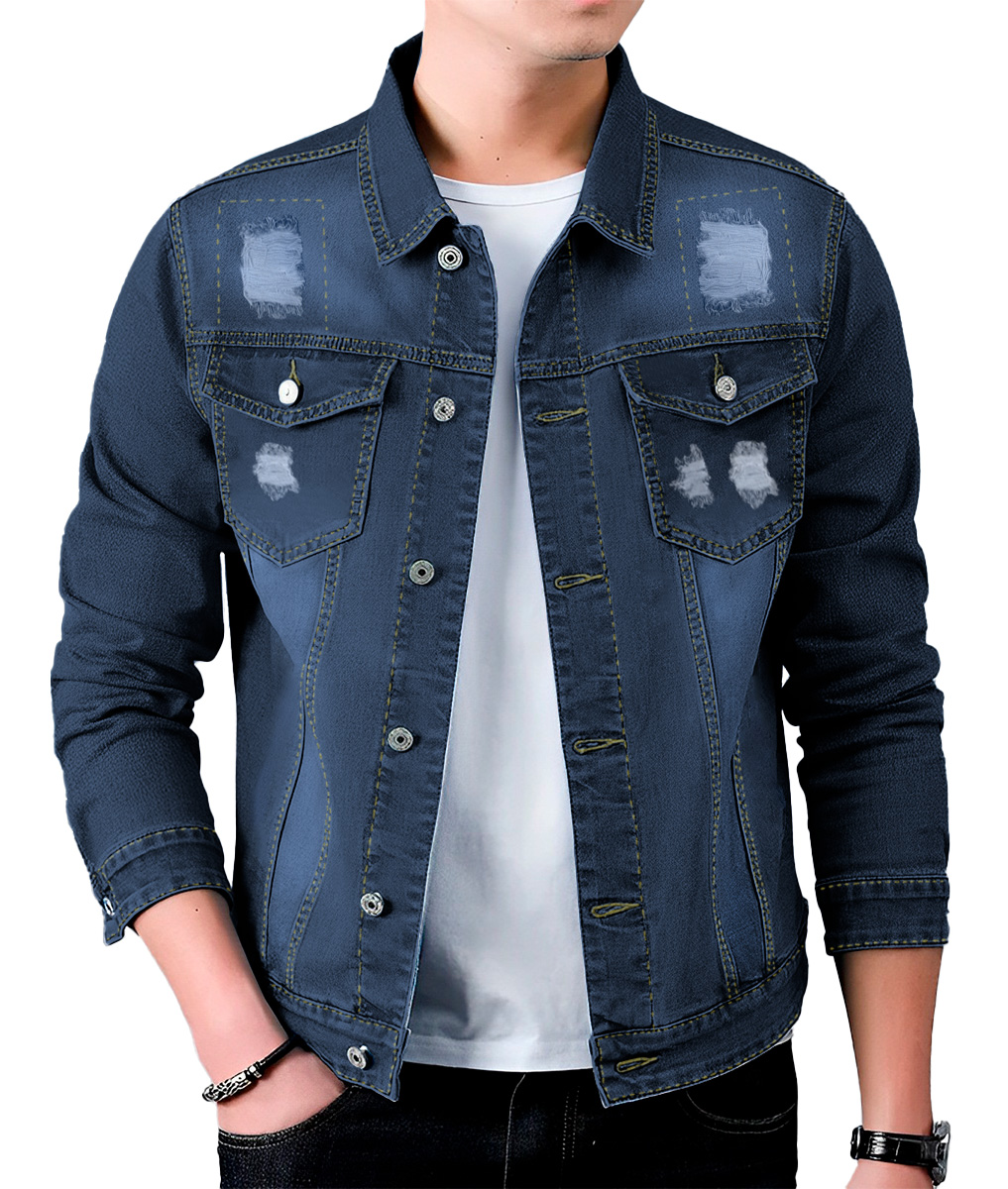 Chamarra de Mezclilla Shendy Vendy 263 con Bolsillos Denim Azul Marino para Hombre