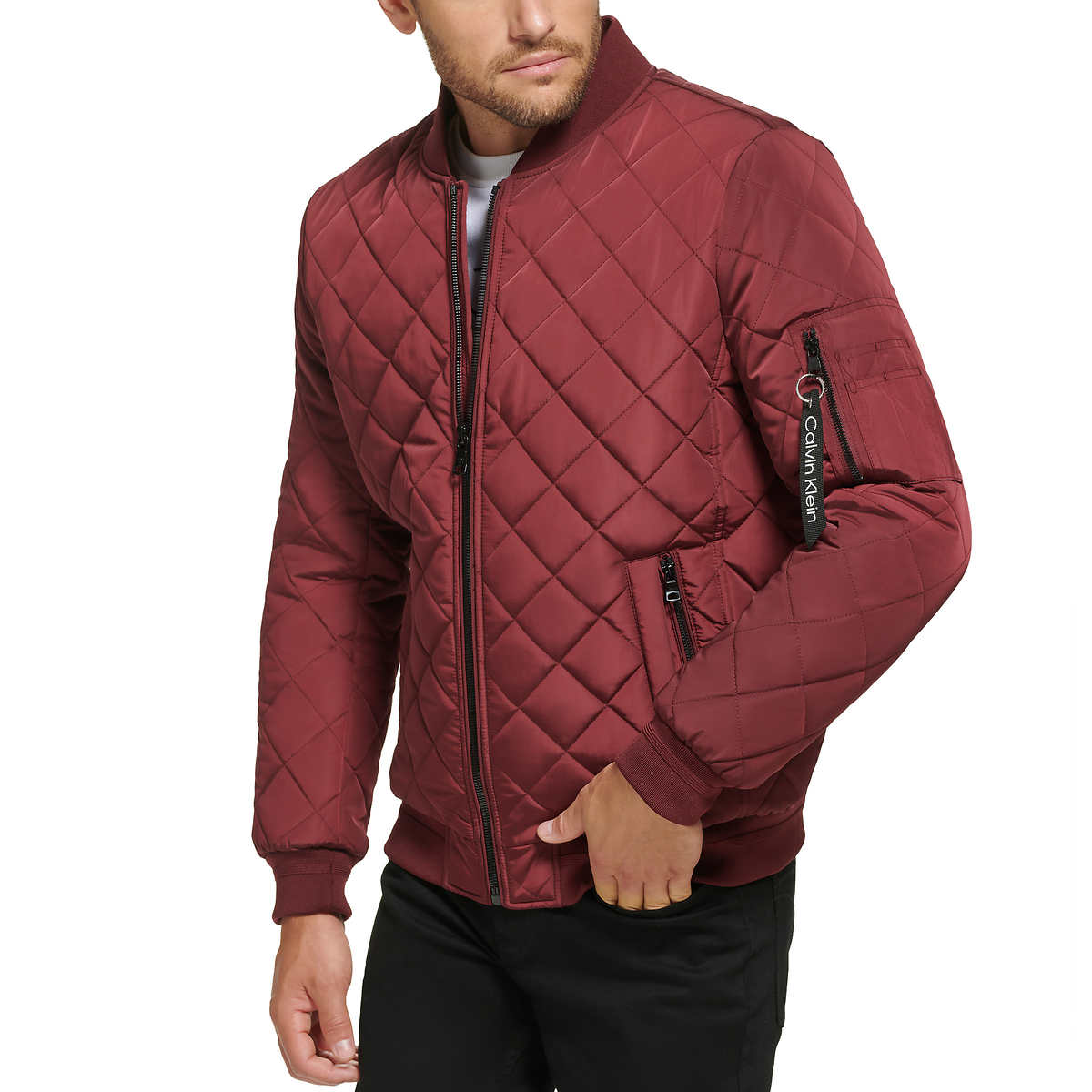 Foto 2 pulgar | Chamarra Calvin Klein Bomber Water Resistant Roja para Hombre