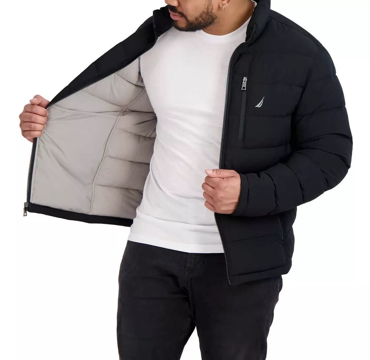 Chamarra Náutica Puffer Acolchada Negro para Hombre