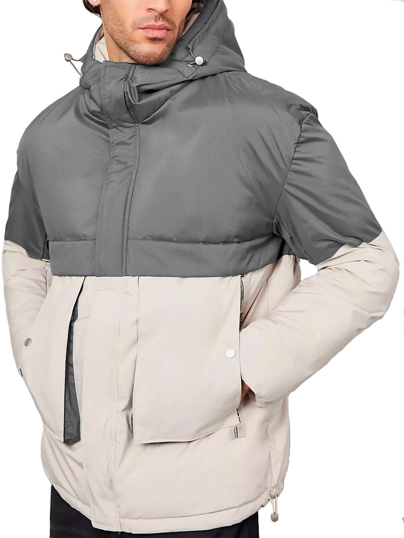 Foto 5 pulgar | Chamarra De Invierno Térmica Con Capucha King B Gris Jaspe para Hombre