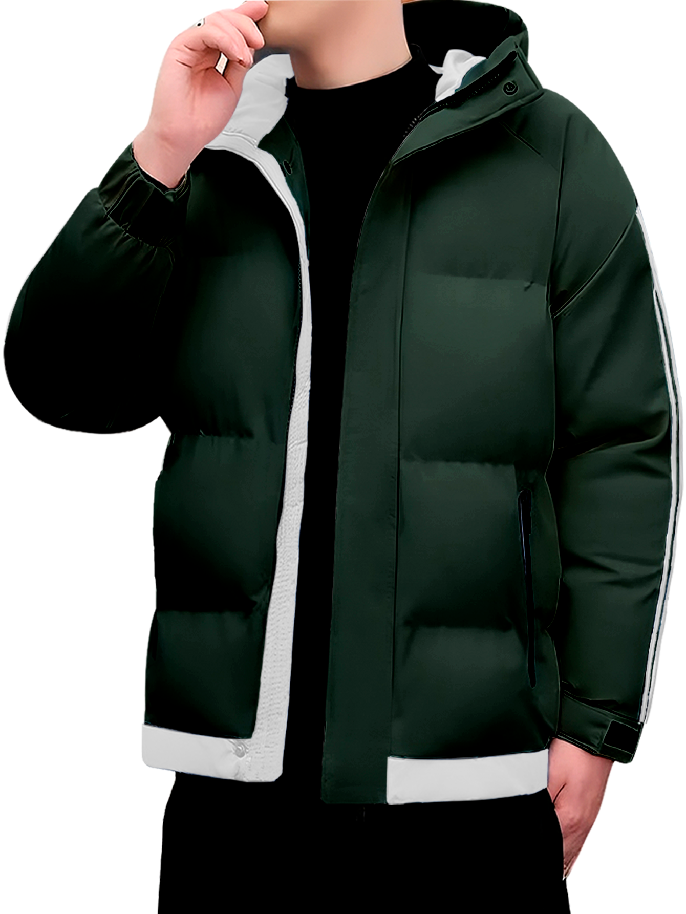 Foto 2 pulgar | Chamarra Térmica De Invierno King B Con Capucha Verde para Hombre