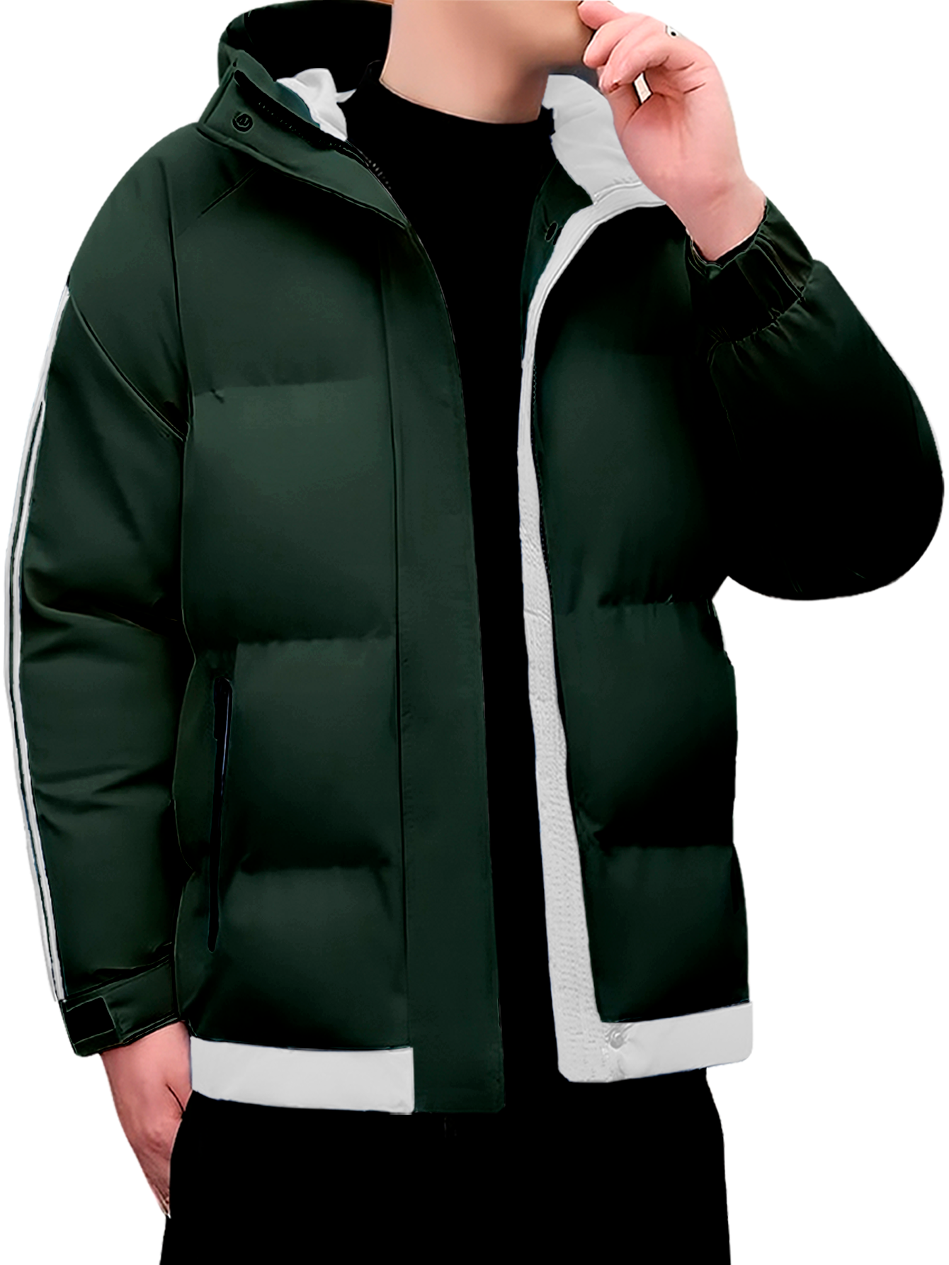 Foto 3 pulgar | Chamarra Térmica De Invierno King B Con Capucha Verde para Hombre