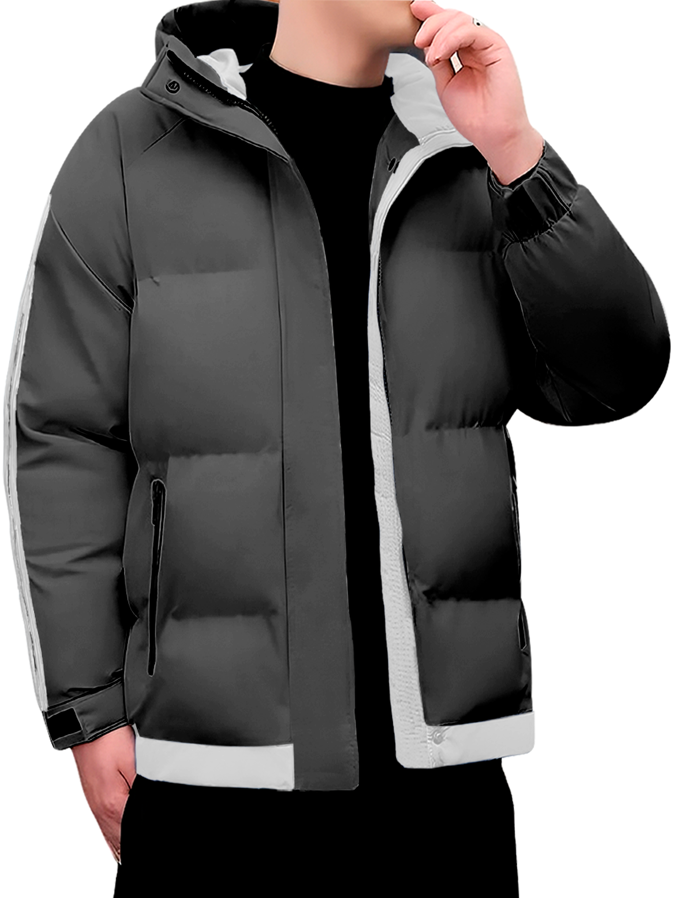 Foto 5 pulgar | Chamarra Térmica Shendy Vendy Gris Oscuro con Capucha para Hombre