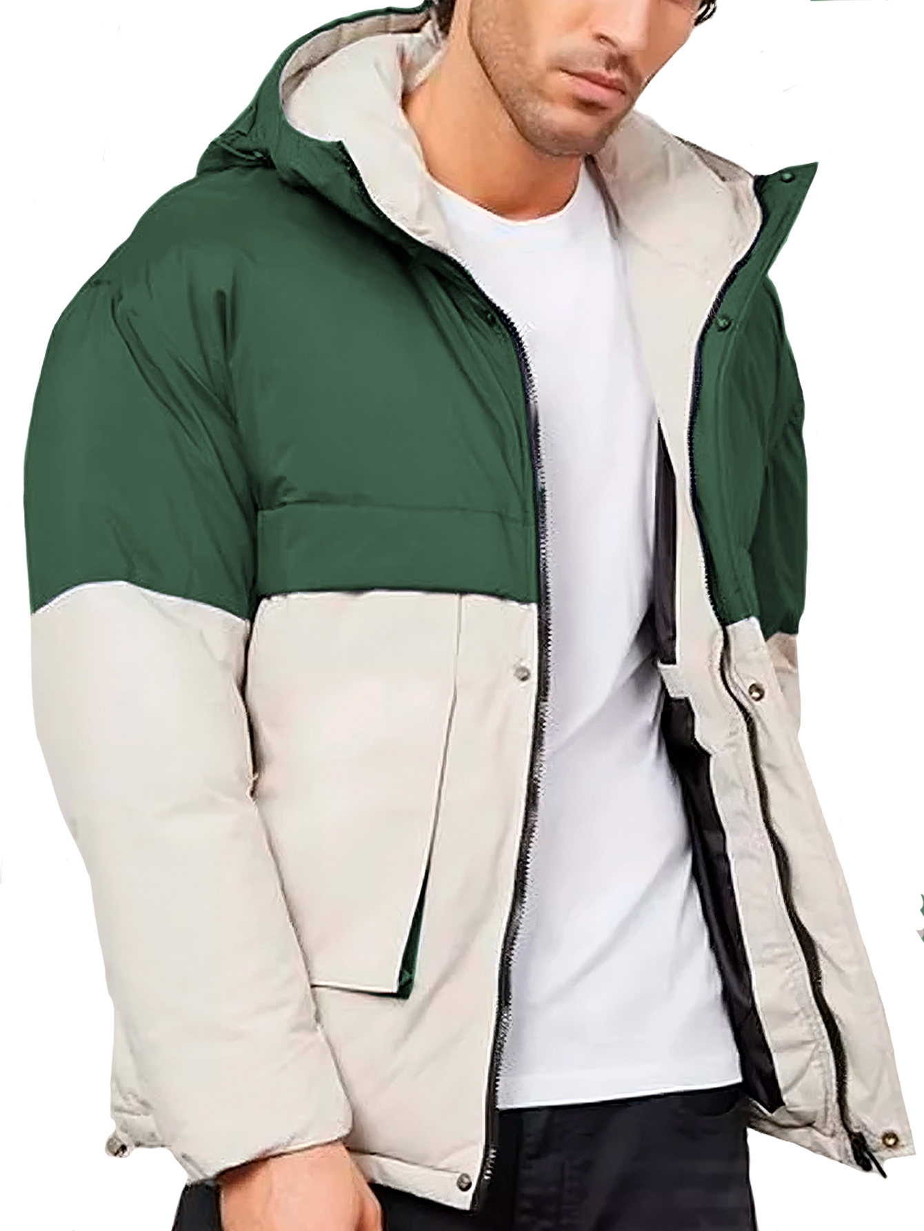 Chamarra Térmica Shendy Vendy Verde con Blanco con Capucha para Hombre